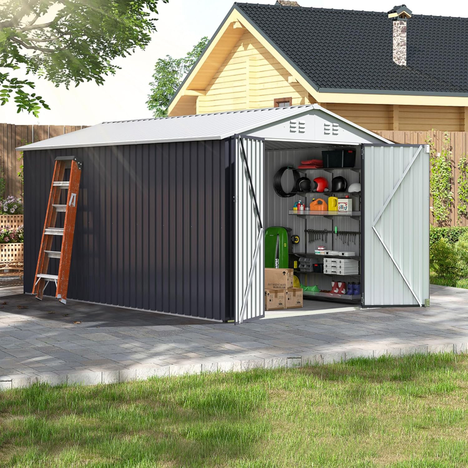 Polar Aurora Lockable Doors 8 ft. W x 12 ft. D Metal Tool Shed